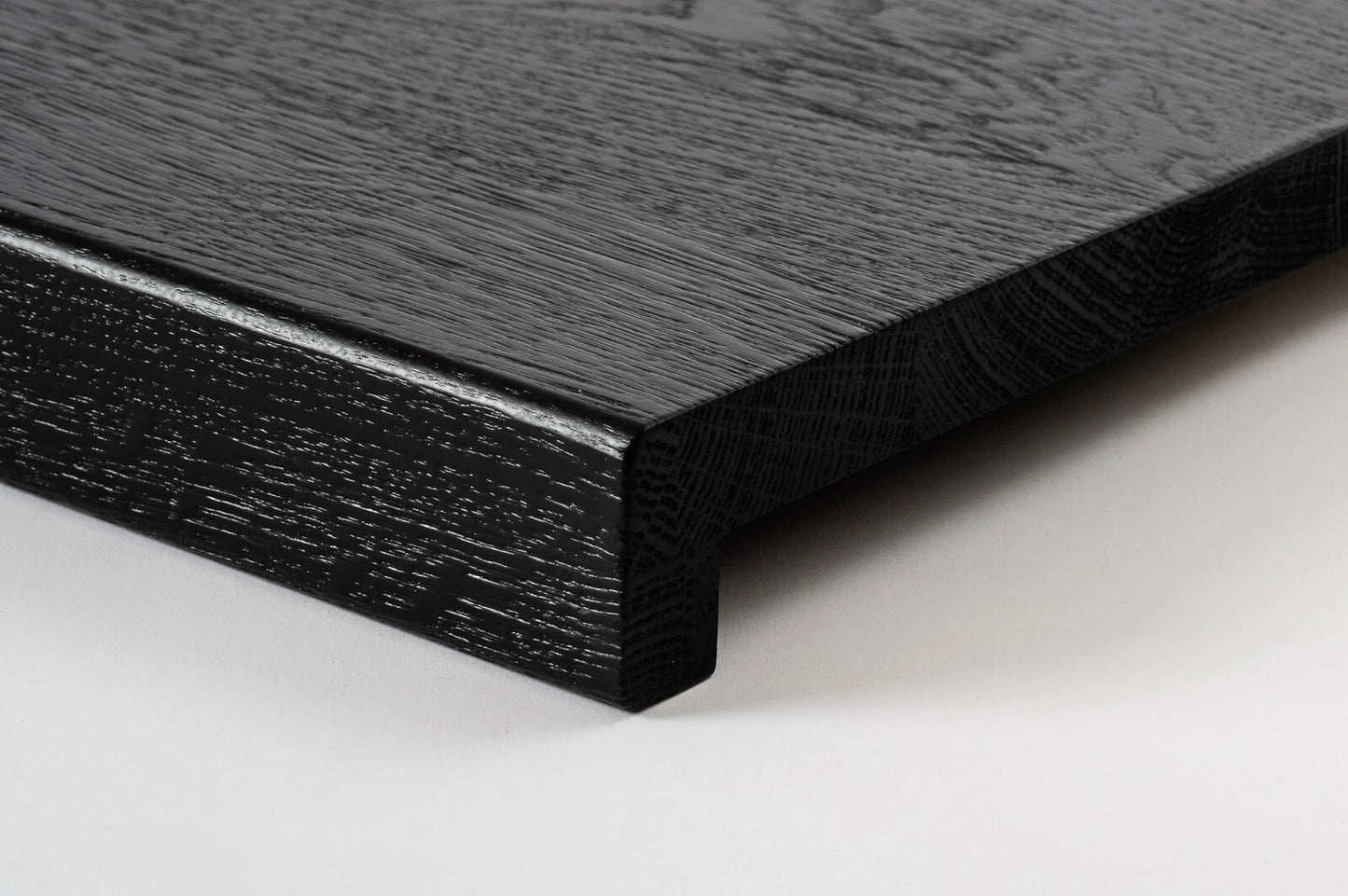 Stair tread Windowsill with overhang Oak A/B, full stave lamellas, 20 mm, Brushed, Graphite black lacquered (RAL9011)