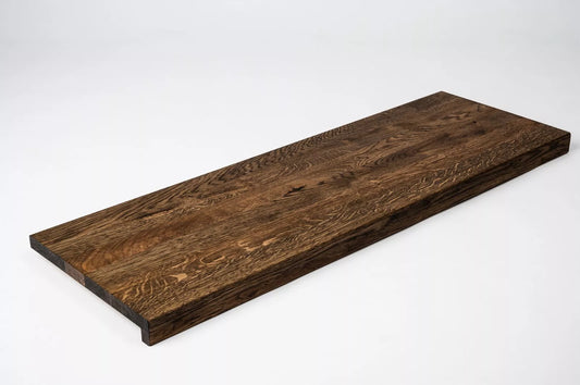 Stair tread Windowsill with overhang Oak Rustic, full stave lamellas, 26 mm, Smoked oil