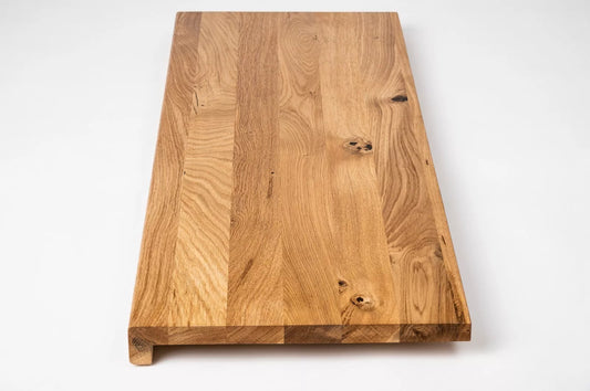 Stair tread Windowsill with overhang Oak Rustic, full stave lamellas, 26 mm, Hard wax oil Natural (colourless)