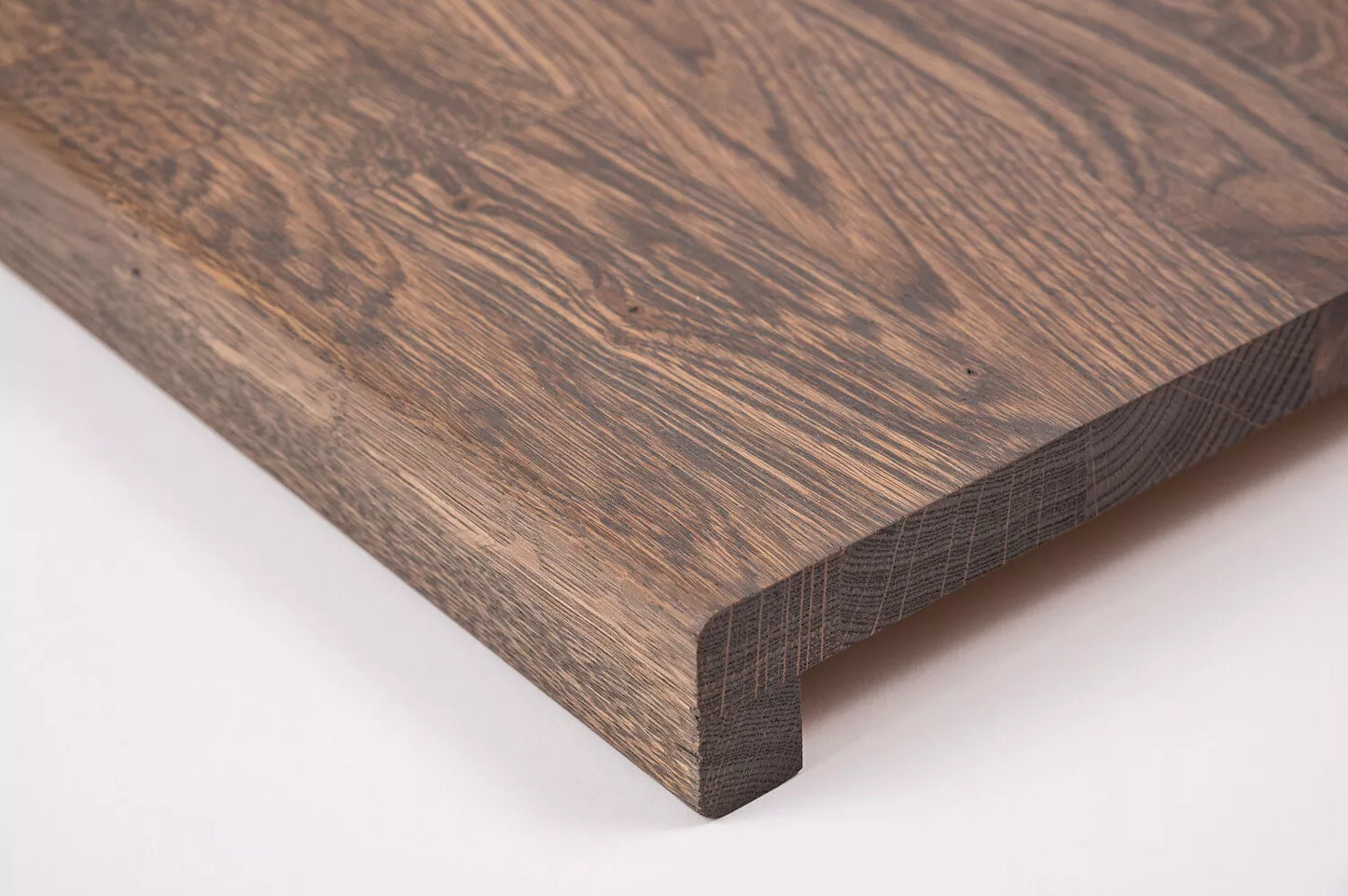 Stair tread Windowsill with overhang Oak Rustic, finger jointed lamellas, 20 mm, Graphite oil