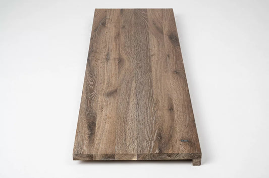 Stair tread Windowsill with overhang Smoked Oak Rustic, full stave lamellas, 16 mm, White oil