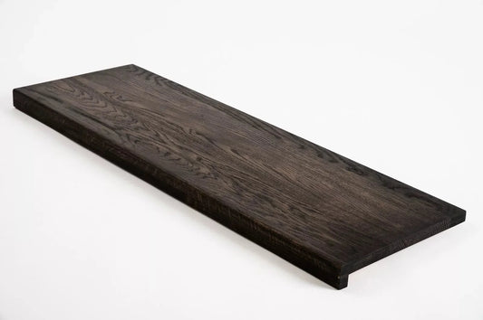 Stair tread Windowsill with overhang Oak A/B, full stave lamellas, 16 mm, Black oil