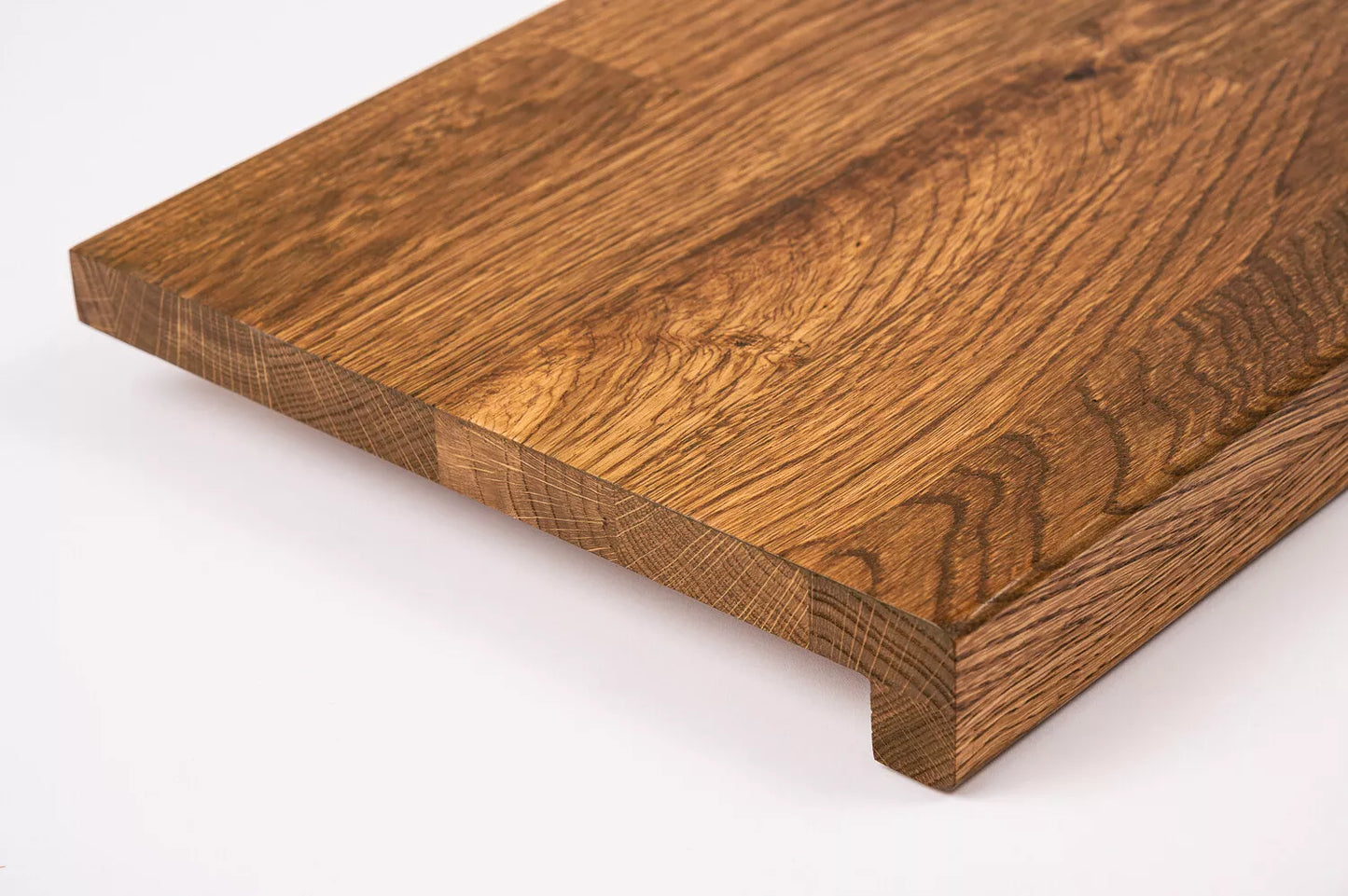 Stair tread Windowsill with overhang Oak Rustic, finger jointed lamellas, 26 mm, Antique oil
