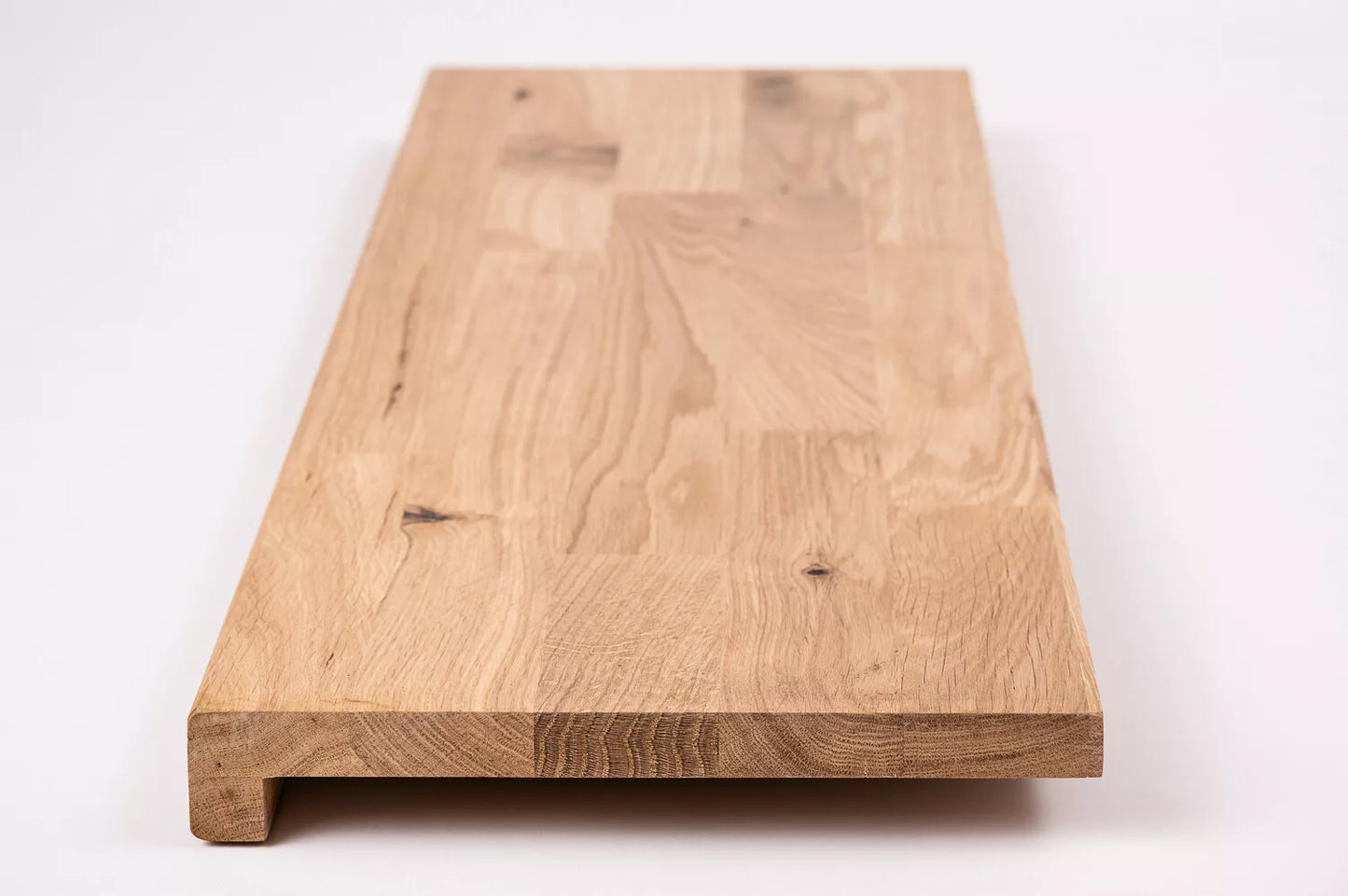 Stair tread Windowsill with overhang Oak Rustic, finger jointed lamellas, 20 mm, Hard wax oil Natural white