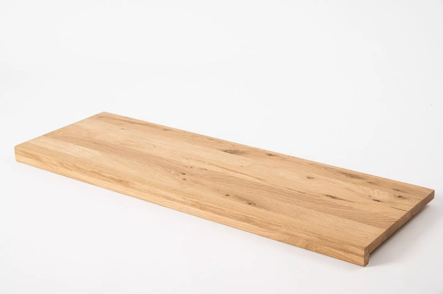 Marche d'escalier Appui de fenêtre avec surplomb Chêne rustique, lamelles pleines, 16 mm, huilé naturel blanc