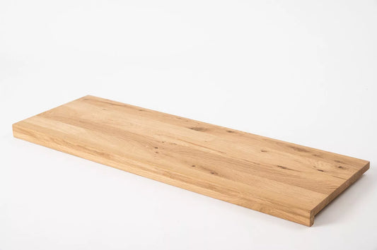Marche d'escalier Appui de fenêtre avec surplomb Chêne rustique, lamelles pleines, 16 mm, huilé naturel blanc