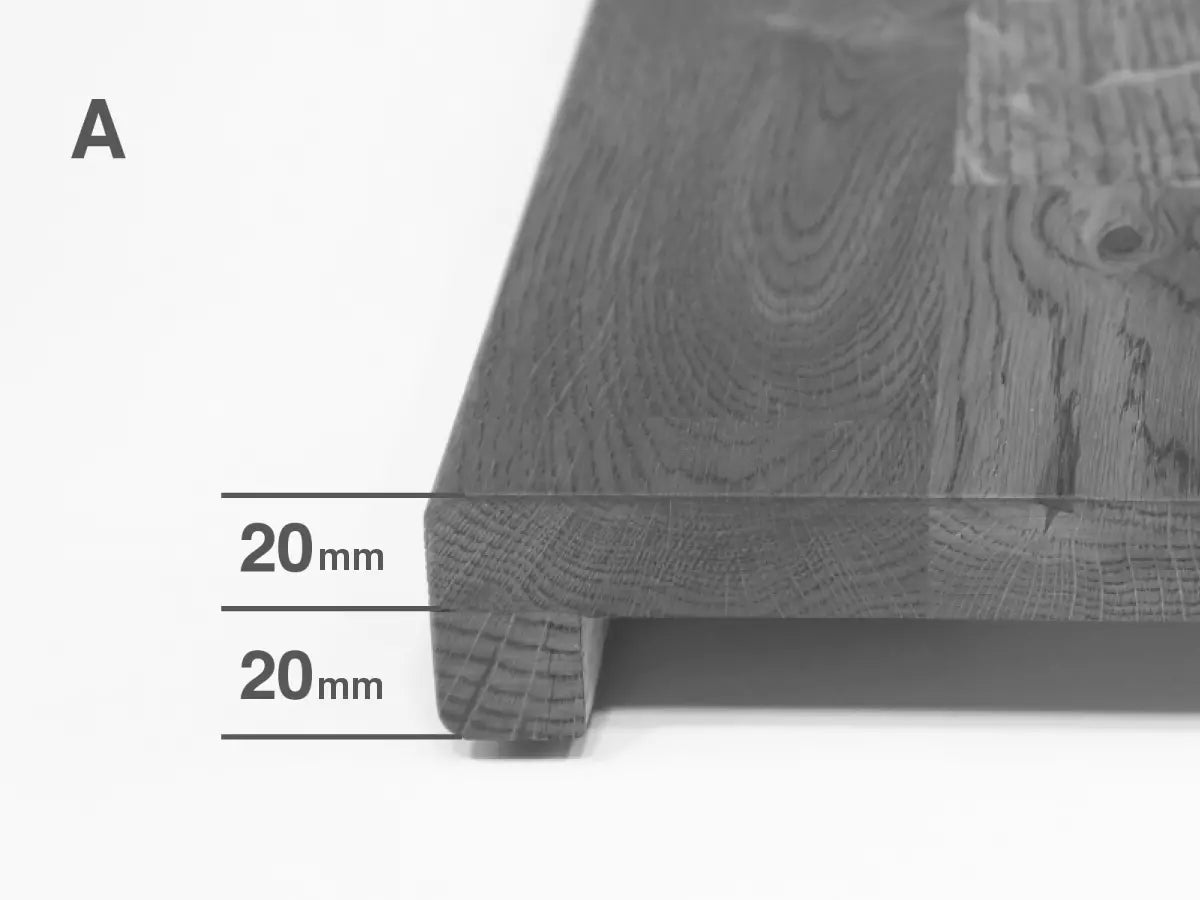 Stair tread Windowsill with overhang Smoked Oak Rustic, full stave lamellas, 20 mm, Black oil