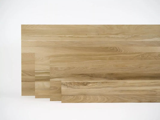 Panneau massif contrecollé DIY Frêne cœur brun A/B, lamelles pleine largeur, largeur aléatoire, 26 mm