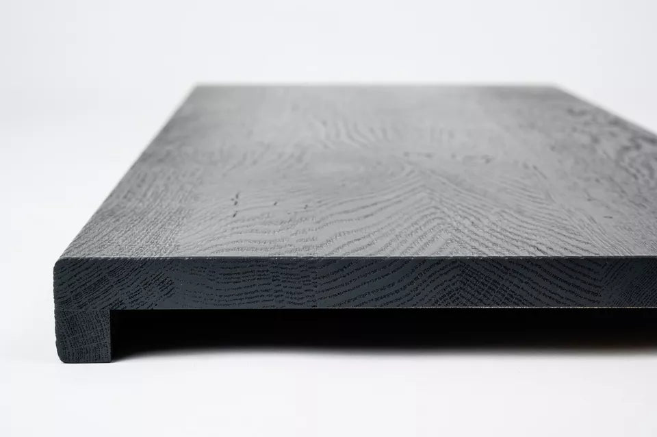 Stair tread Windowsill with overhang Oak Rustic, full stave lamellas, 16 mm, Brushed, Anthracite gray lacquered (RAL7016)